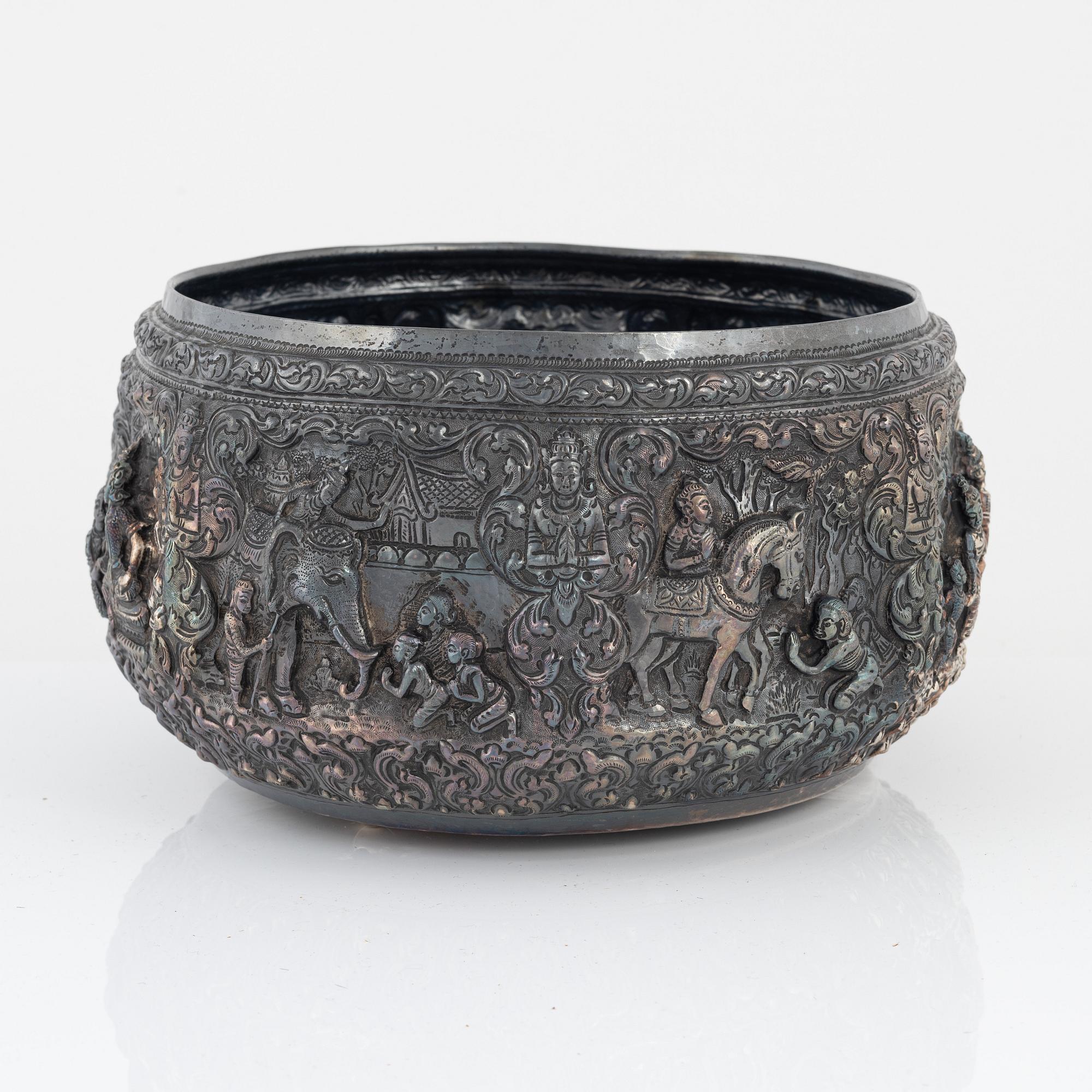 Bowl, low-grade silver, Southeast Asia.