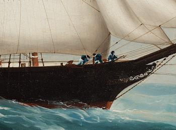 An oil painting by a Chinese artist of the ship "Falco" outside Hong Kong, Qing dynasty, circa 1865.