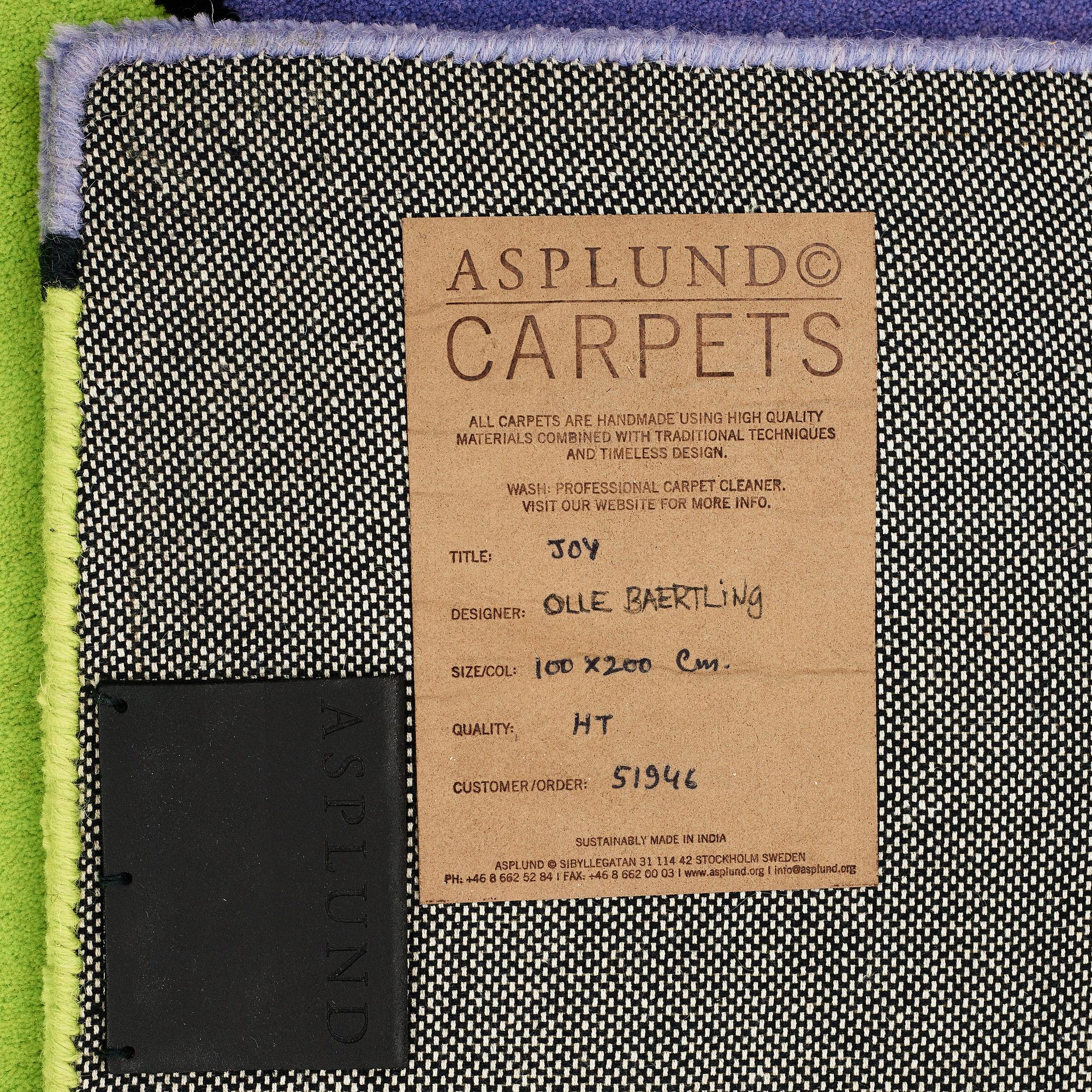 Olle Baertling, MATTO, "Yoy", handtufted, Baertling/Asplund, ca 201,5 x 99 cm.