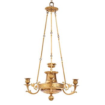 A Swedish Empire three-light hanging-lamp, first part of the 19th century.