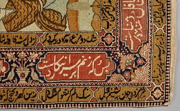 A RUG, a semi-antique Kashan figural, possibly Motachem, ca 202 x 140 cm.