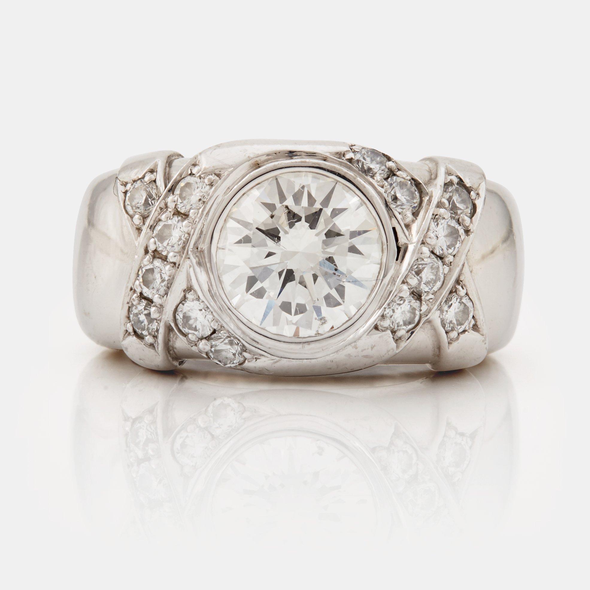 A brilliant cut diamond ring.