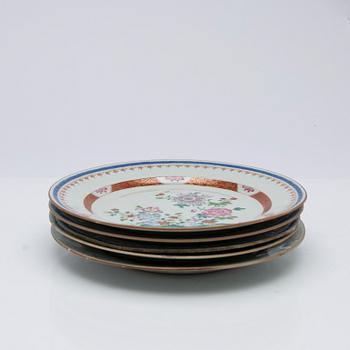 Tallrikar, 5 st, porslin, Kina, Qianlong (1736-95).