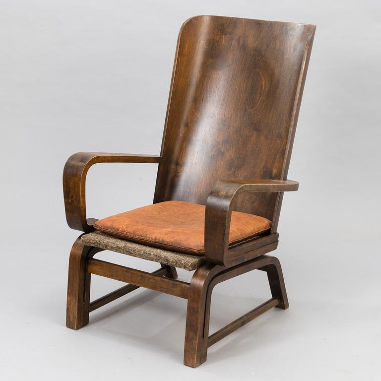 CARL-JOHAN BOMAN, Fåtölj, "Flexibla stolen",  N. Bomans Ångsnickeri Åbo. 1930-tal.