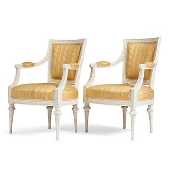 49. A pair of Gustavian late 18th century armchairs by Lars Söderholm (master in Stockholm 1789-1794).