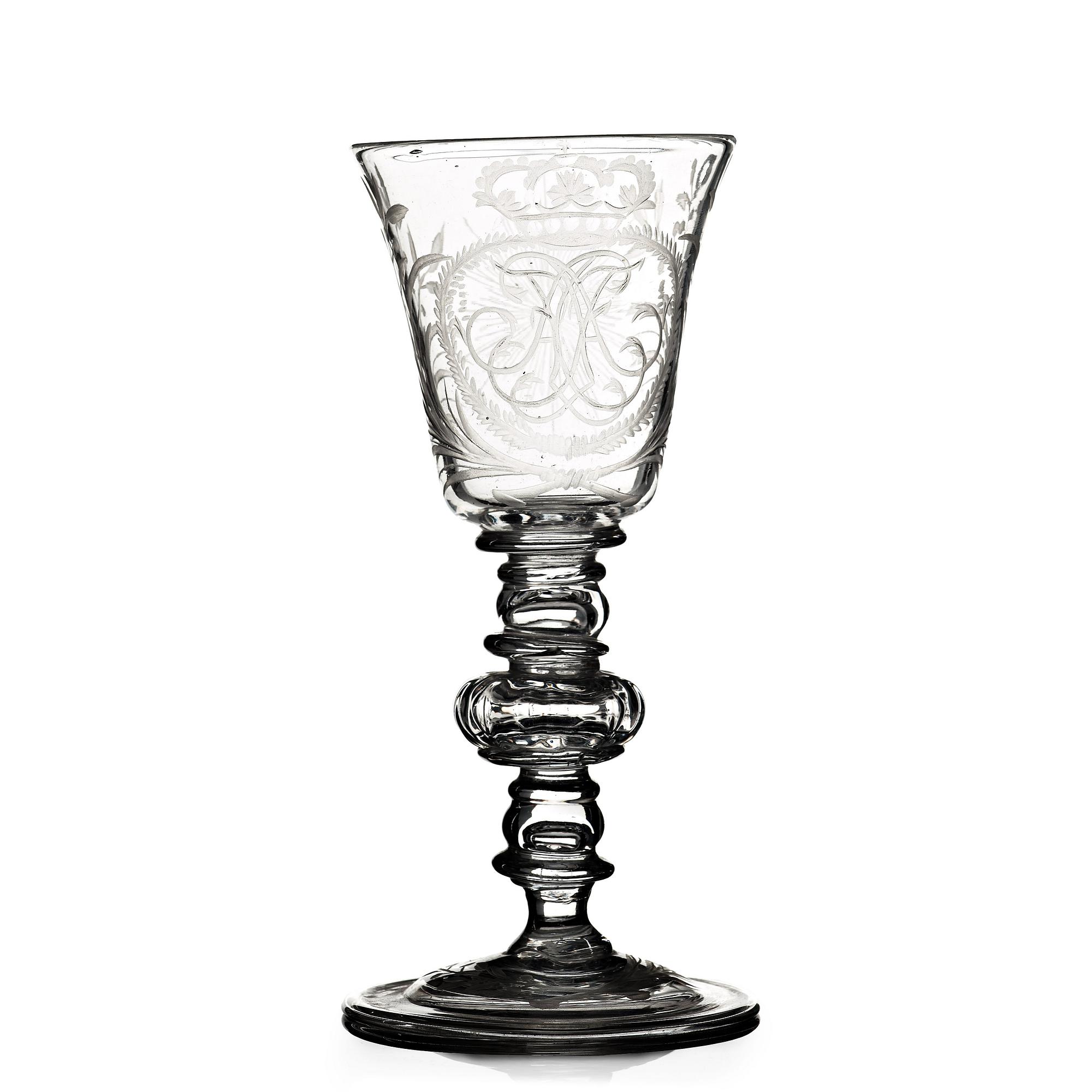 An engraved glass goblet, Kungsholms glasbruk, Sweden, 18th Century.