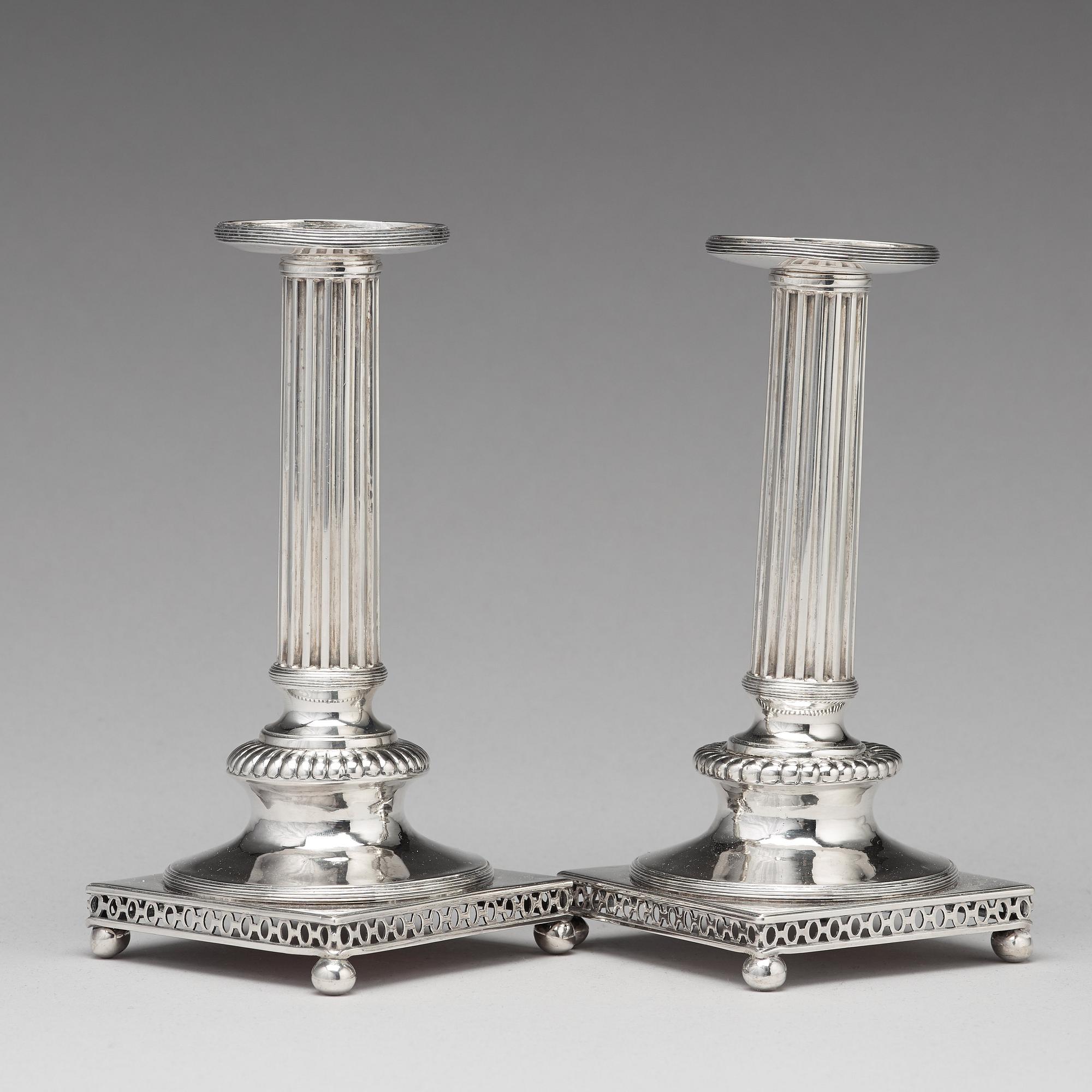 Anders Castman dy, ljusstakar, ett par, silver, Eksjö 1798. Gustavianska.