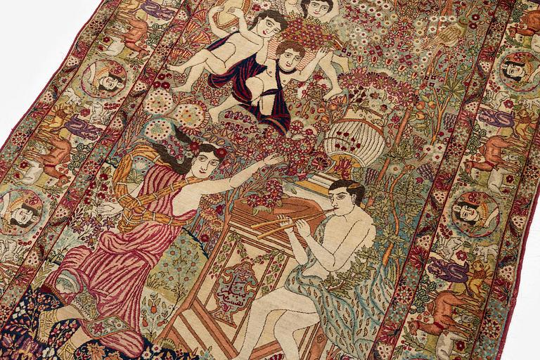 Matta, antik figural Kirman, södra Persien, ca 216 x 132 cm.