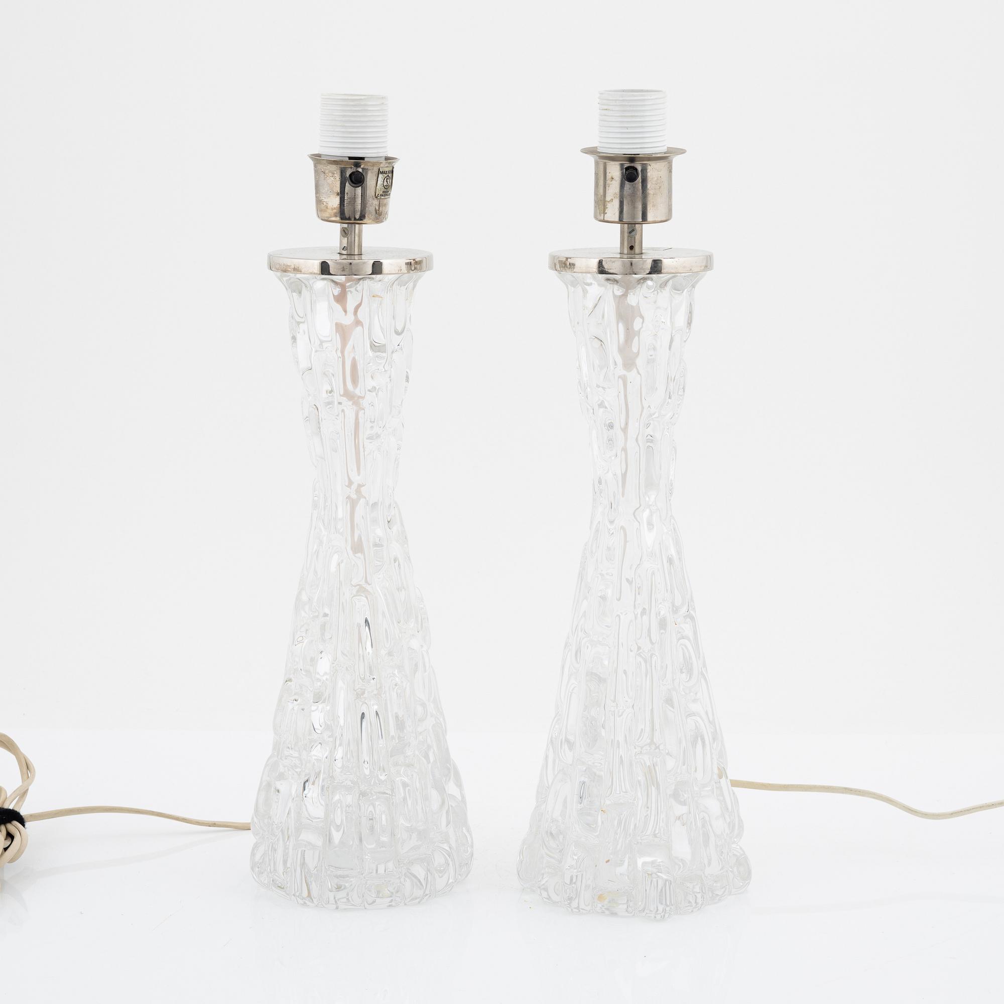 Carl Fagerlund, bordslampor ett par, Orrefors, 1900-talets andra hälft.