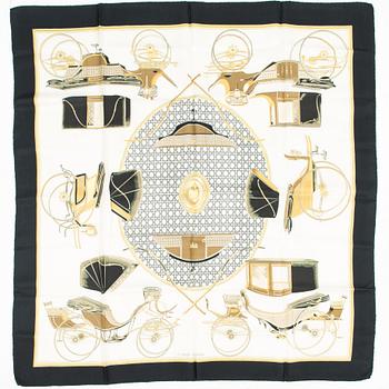 Hermès, Two silk scarves, 'Les Voitures a Transformation' and 'Les Clefs'.