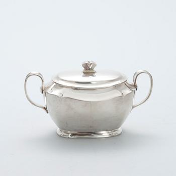 KAFFESERVIS, 3 delar, silver "Jousi" DESSERTBESTICK, 6+6, Kultakeskus, Tavastehus 1955-1975. Tot. vikt ca 1359 g.