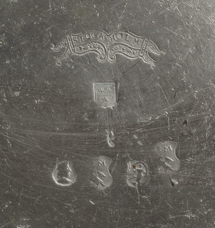 TALLRIKAR, 1 par, tenn, Samuel Marnel, Stockholm sannolikt 1773.