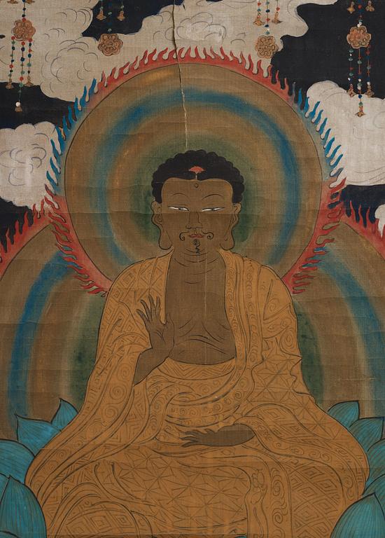 RULLMÅLNING, tusch och färg på papper. Japan, Edo period.