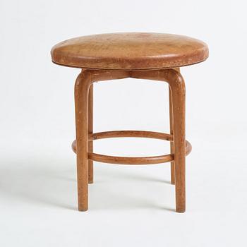 Vilhelm Lauritzen, a beech and leather stool for Fritz Hansen, Denmark 1930's.