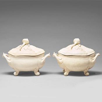 A pair of cream ware tureens with covers, Marieberg, period of Steen (1769-1788).