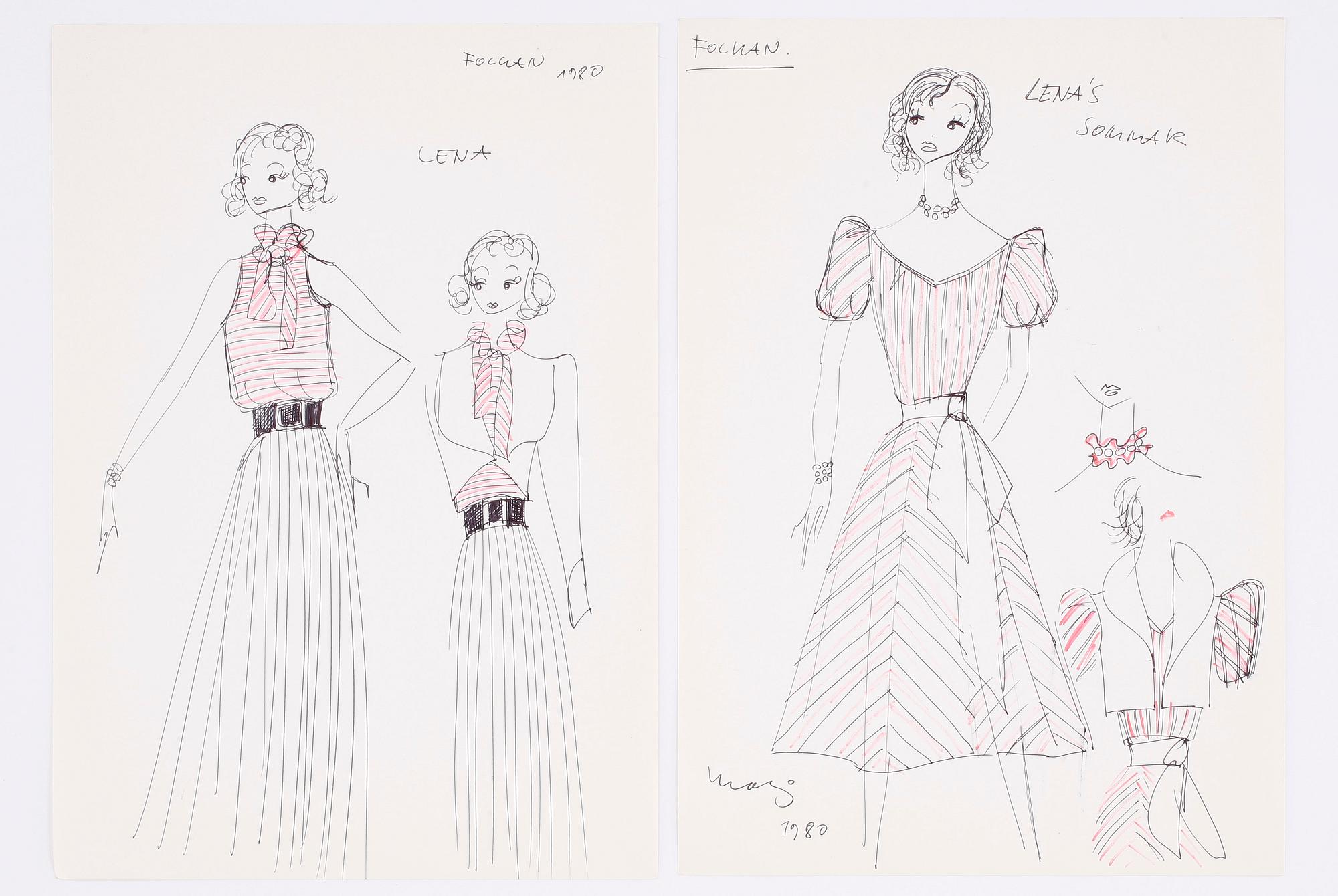 MAX GOLDSTEIN, kostymteckningar, 9 st, flertalet sign o dat 1980.