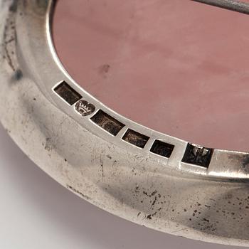 Pendant / brooch, cabochon cut rose quartz, silver, Kaunis Koru, Helsinki 1961.