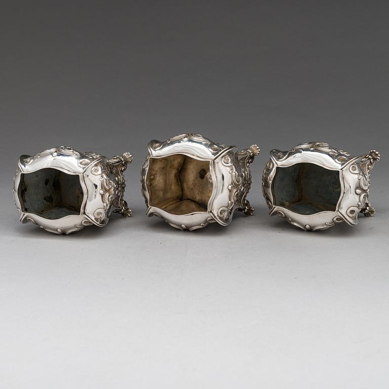 Teburkar, 3 st, sterlingsilver, Thomas Bumfriss och Orlando Jackson, London 1766. I schatull.