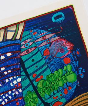 Friedensreich Hundertwasser, the complete portfolio comprising 10 silkscreens in colours with metallic imprints.