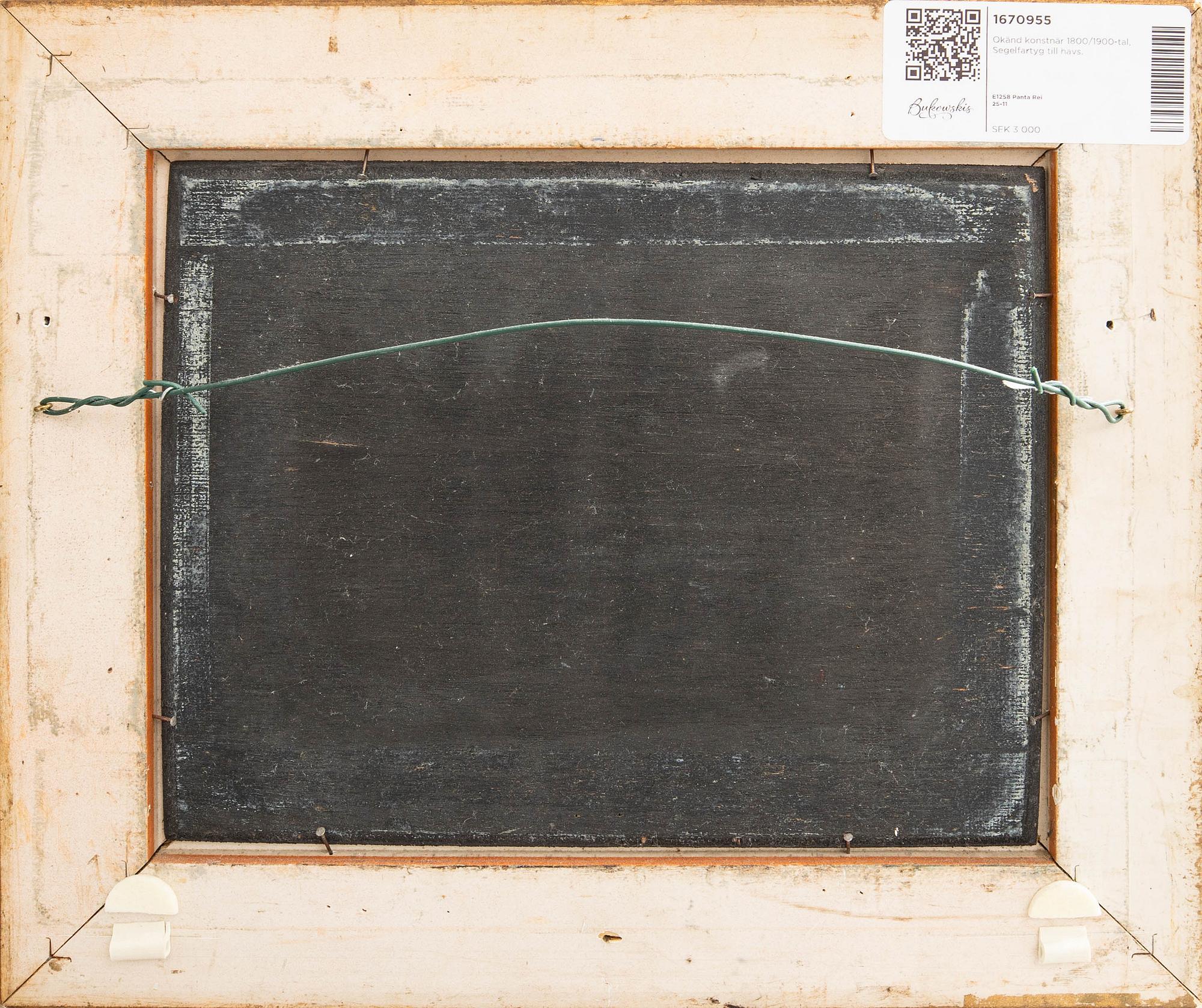 Unknown artist 19th/20th century, Sailing ship at sea.