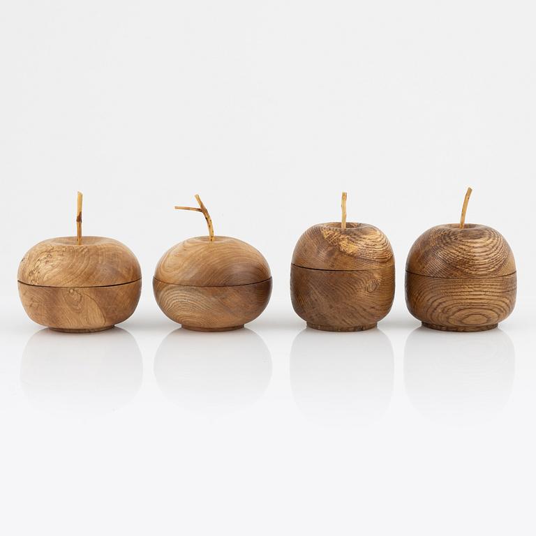 Magnus Ek, a set of four oak and ash wood appetizer bowls with lids for Oaxen Krog.