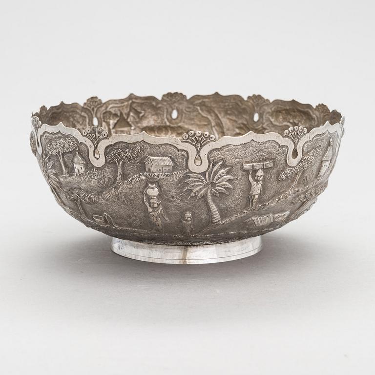 A repoussé silver bowl, mid-20th century.