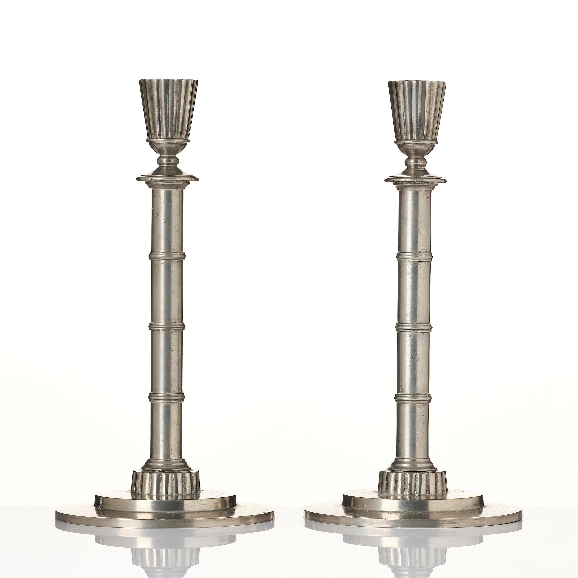 Erik Fleming, a pair of pewter candlesticks, Norrahammars Tenn, 1930.