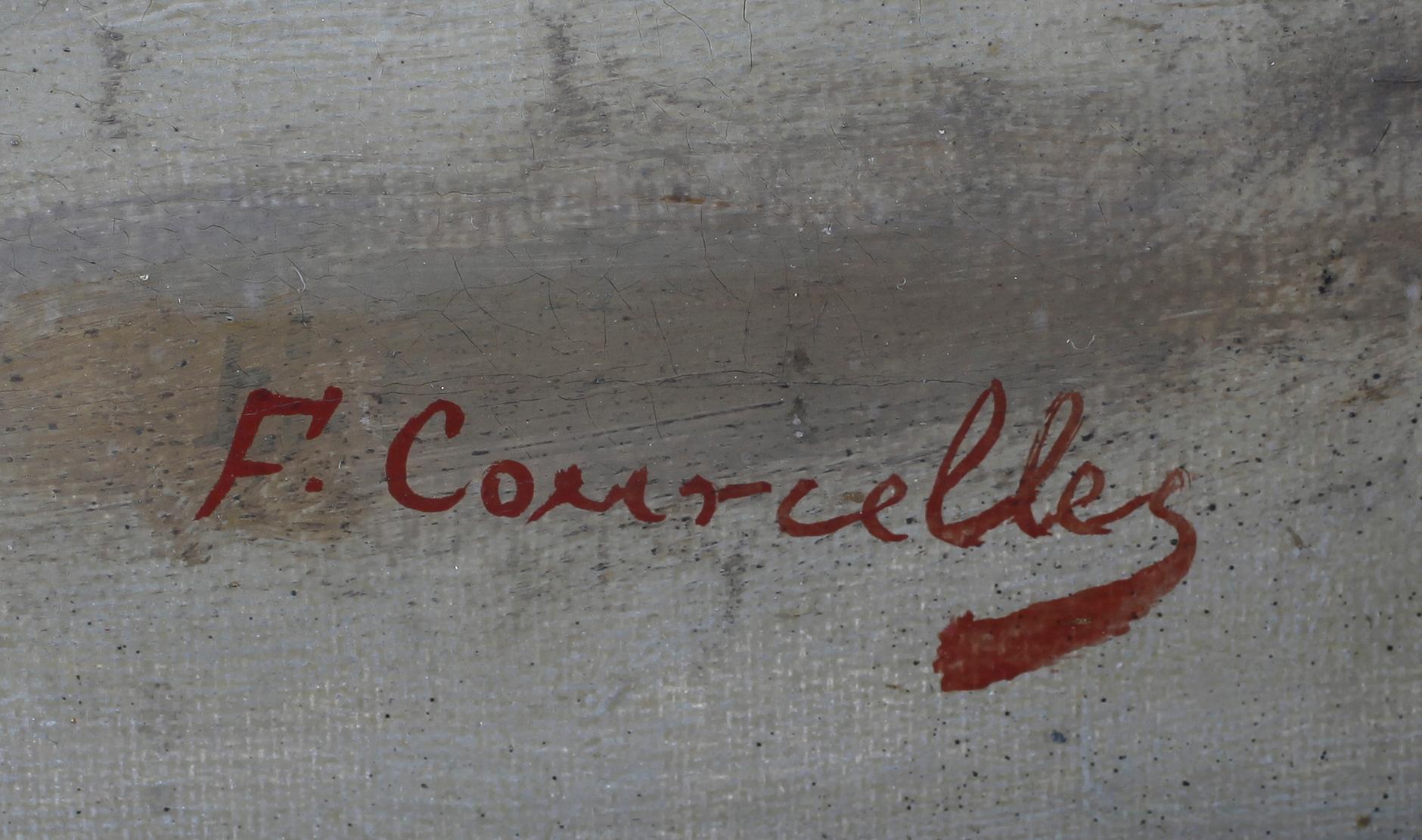 OKÄND KONSTNÄR, olja på duk, signerad F Courcelles, 1900-talets första hälft.