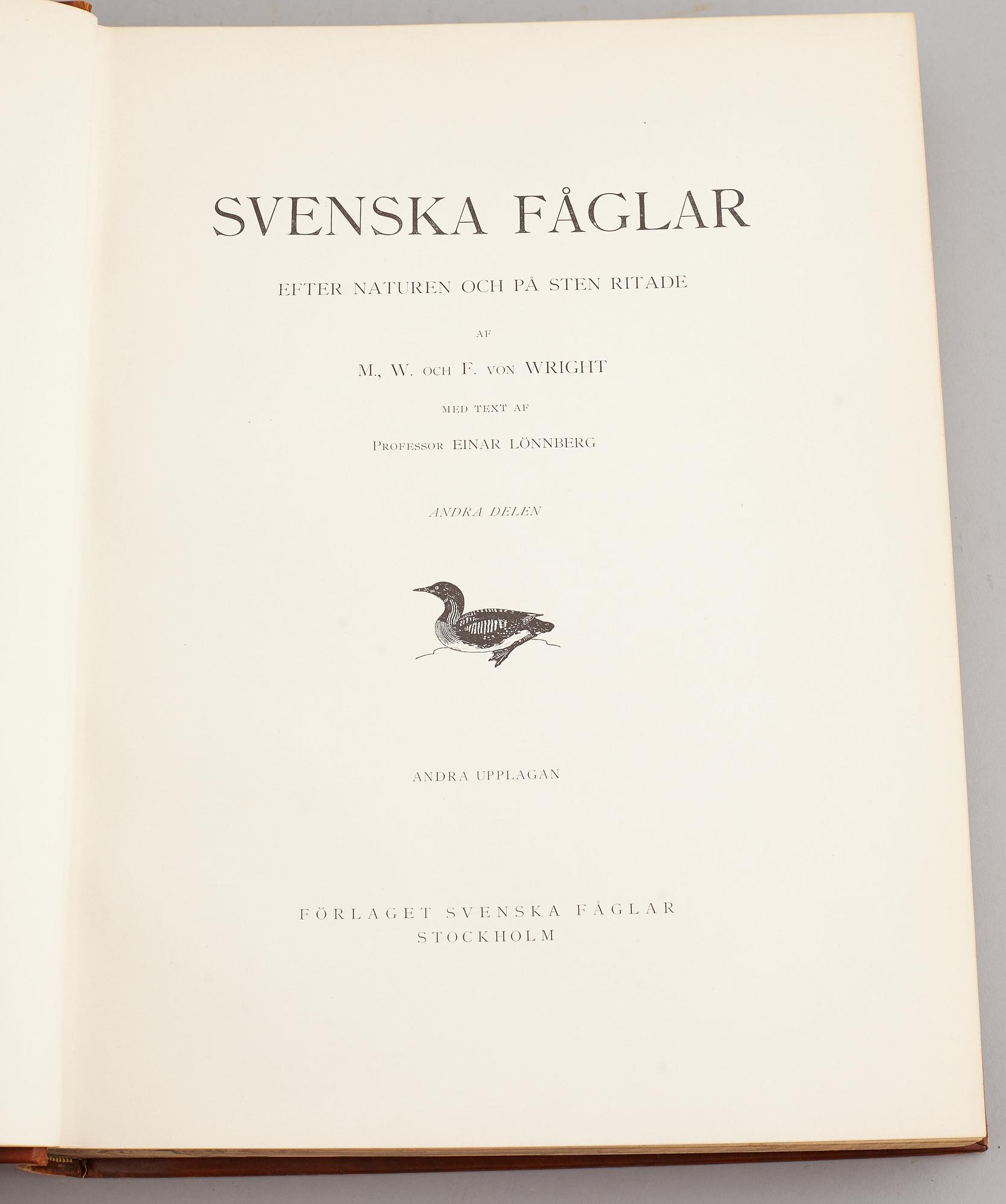 A set of three books about Swedish birds by von Wright. 1927.