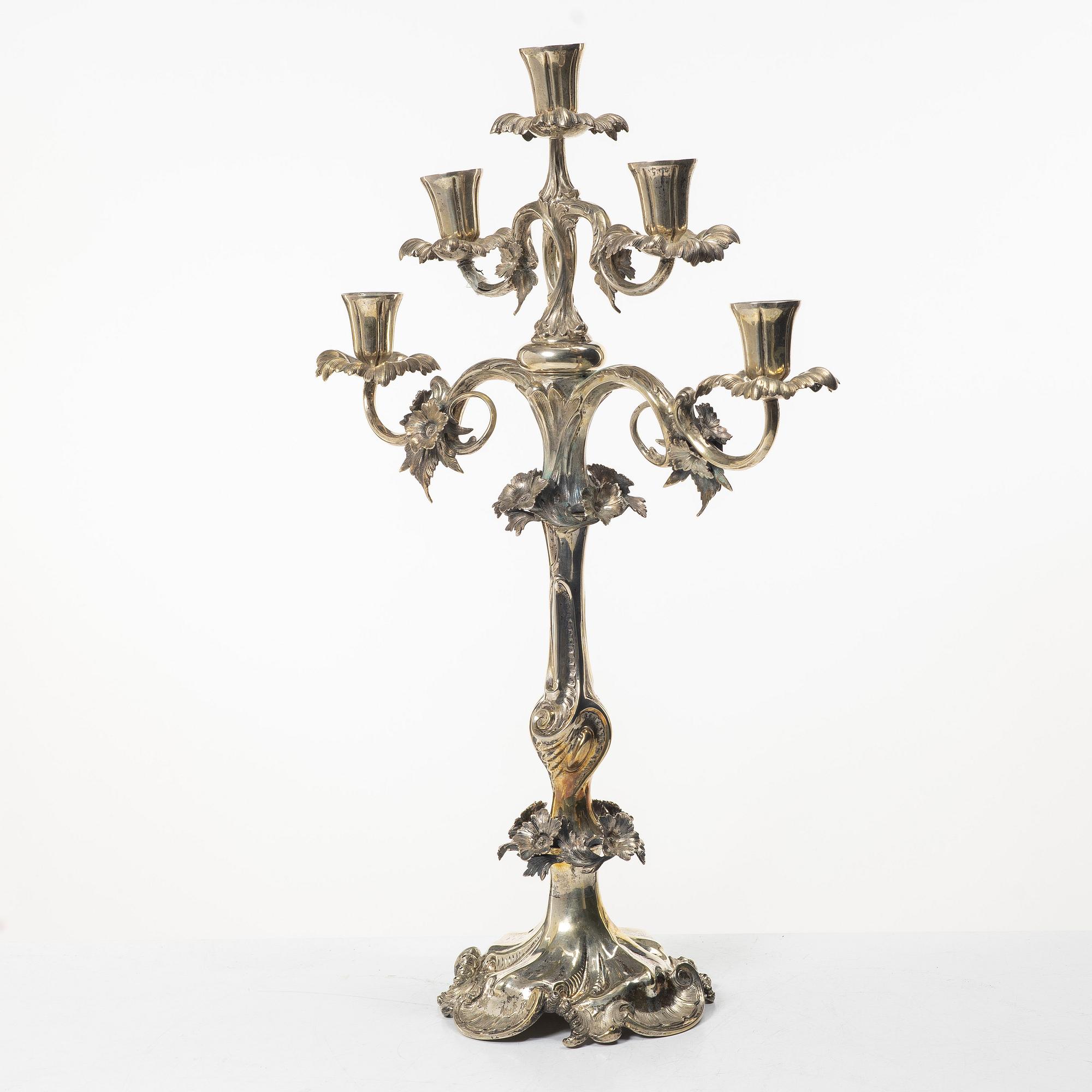 Candelabrum, nickel silver, Rococo style, circa 1900.
