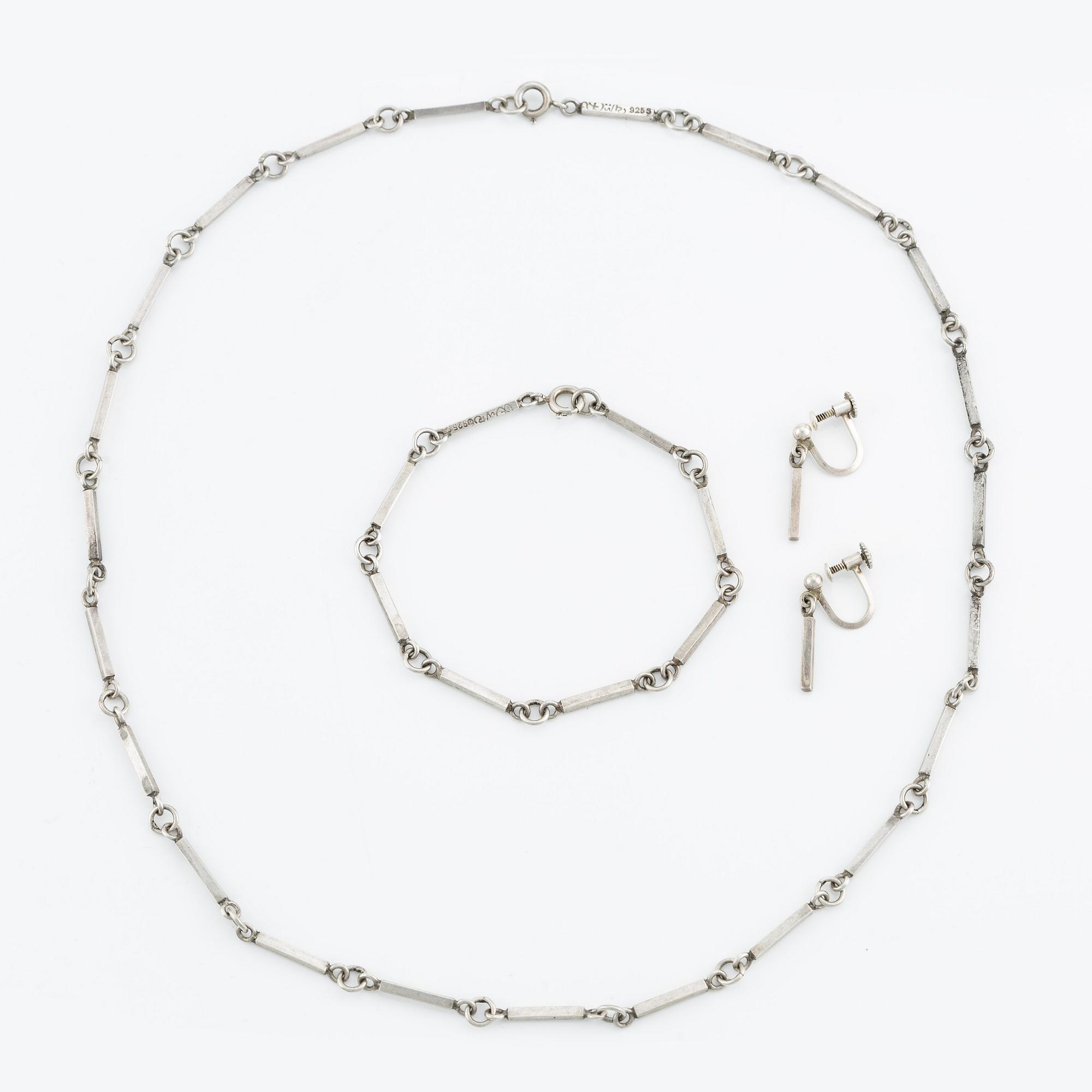 Set with necklace, bracelet, and earrings, silver.