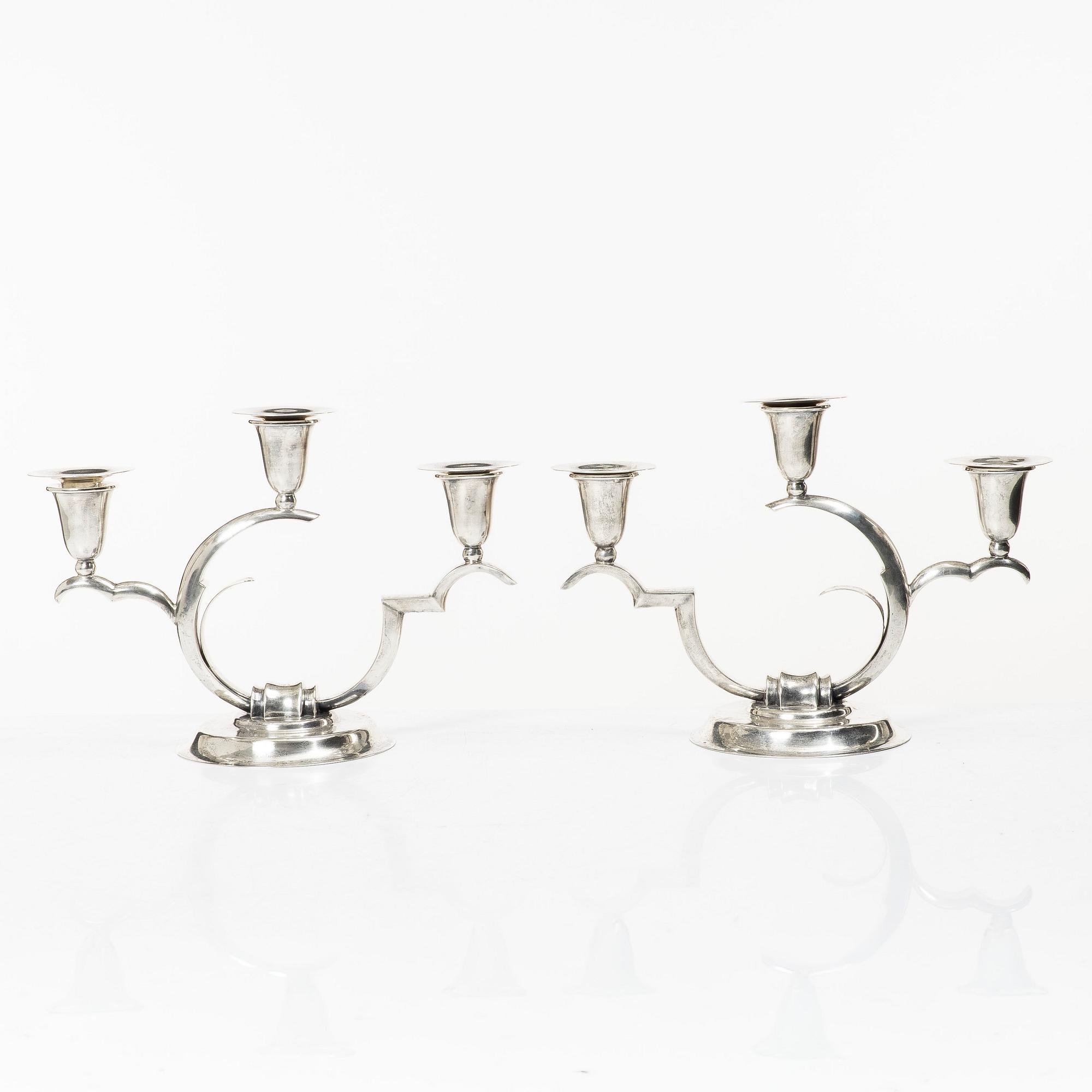 A pair of sterling silver Art Deco candelabras, Salvador de la Serna, Mexico, first half of the 20th century.