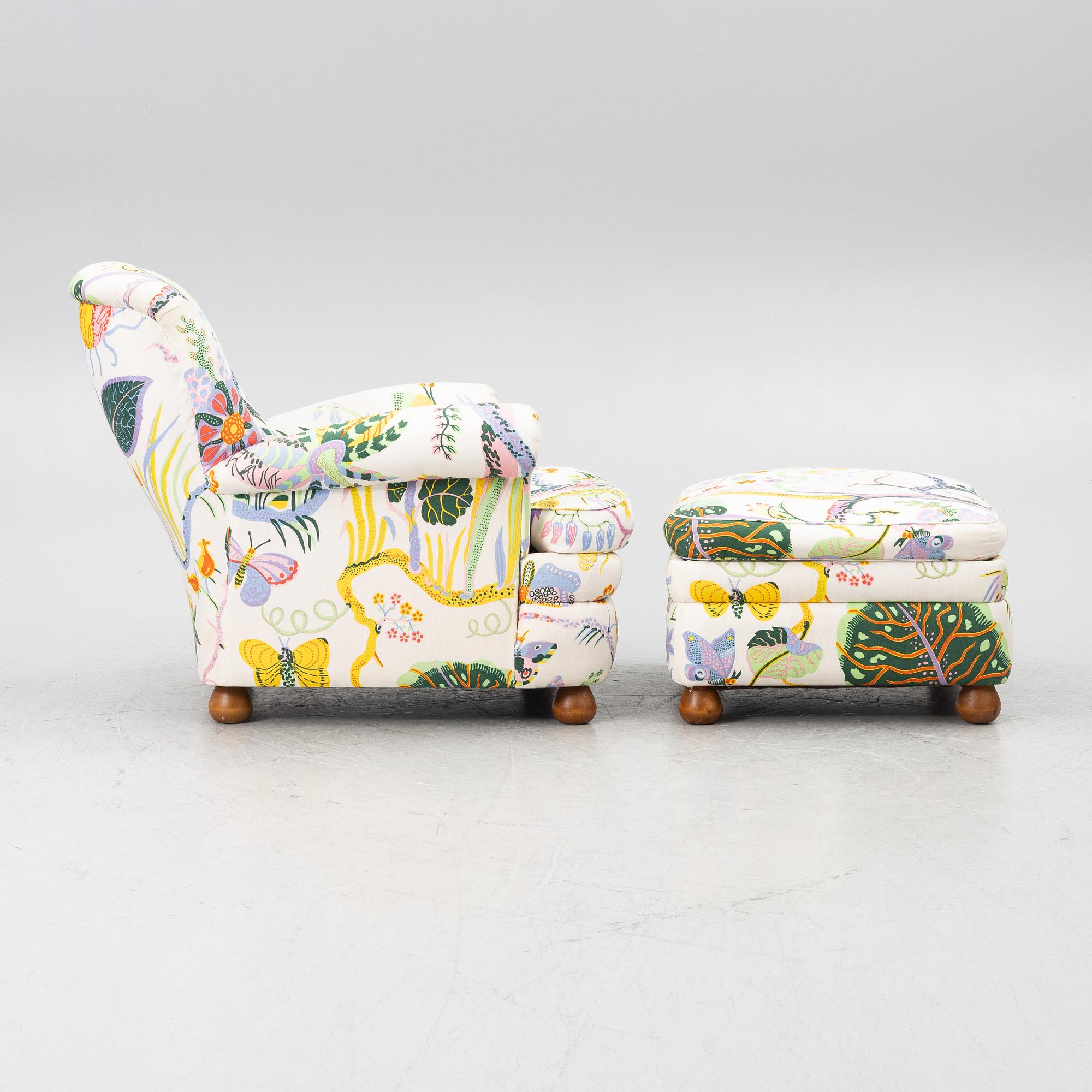 Josef Frank, armchair with footstool, model 336, Svenskt Tenn.