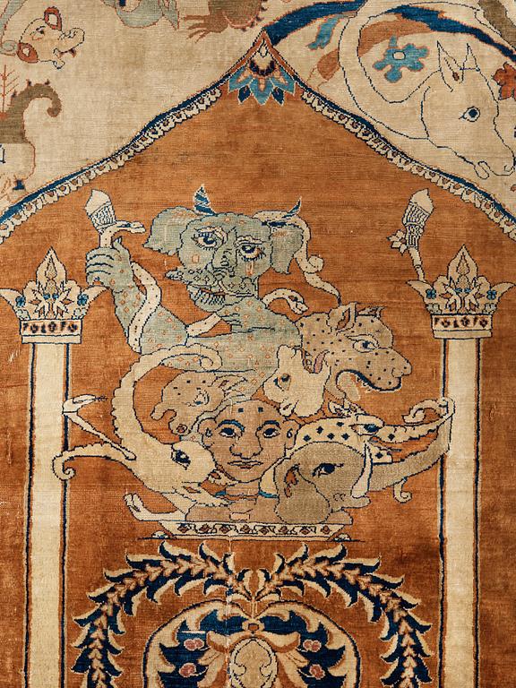 A RUG. An antique silk Heriz. 177 x 146 cm.