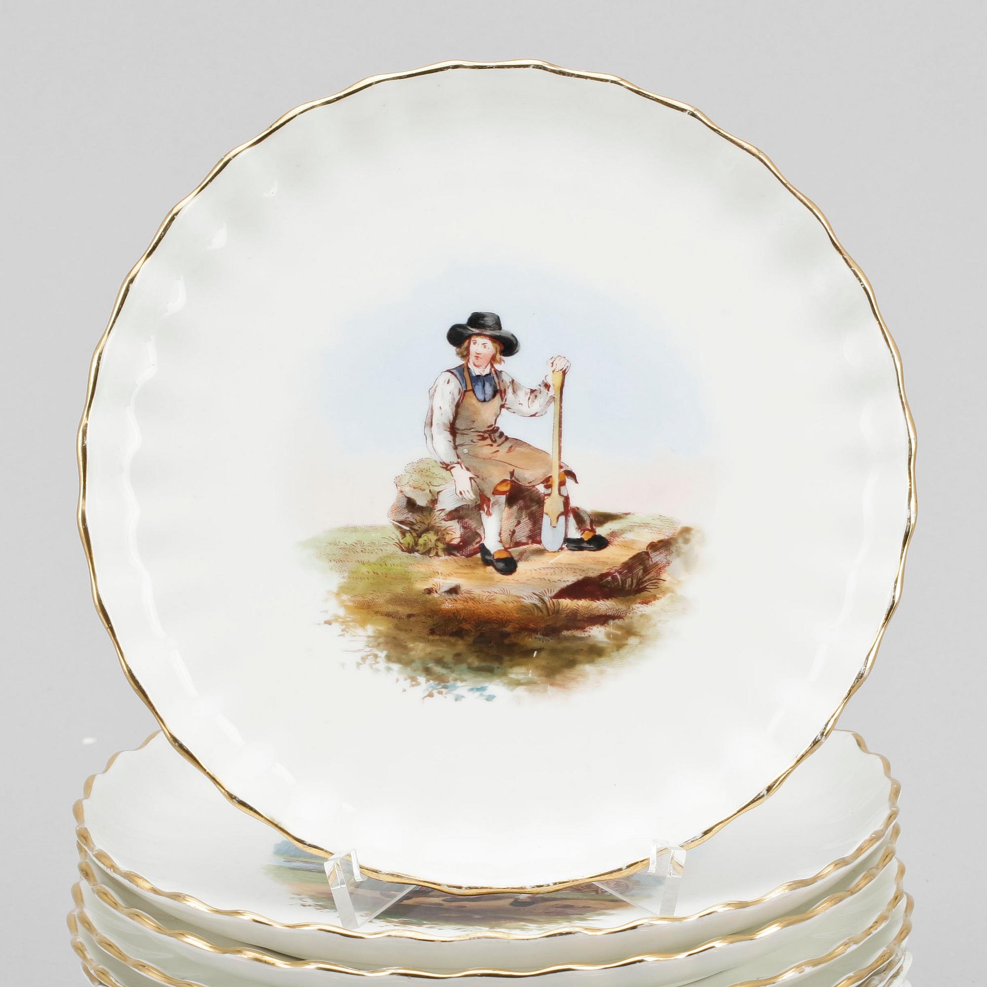 ASSIETTER, 12 st, Flintgods. Rörstrand. "Ett år i Sverige", 1800-tal.