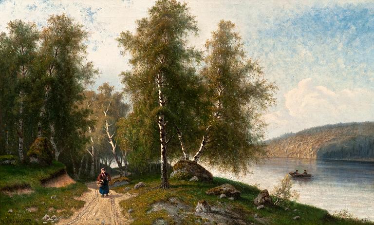 Julius Weidig, BIRCHES BY THE LAKE AT SUMMER TIME.