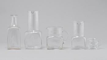 BURKAR SAMT KARAFFER, 16 st, glas, "Sill i kvadrat", Signe Persson Melin, Boda, 1900-talets andra hälft.