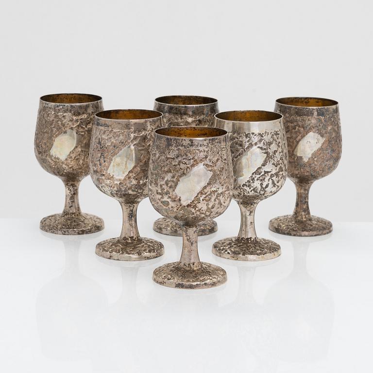 Pekka Turtiainen, a silver ewer and six goblets, Finland 1977.
