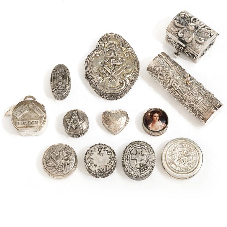 Boxes, 12 pcs, silver, including Birmingham year 2000.