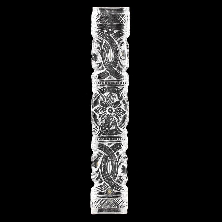 A glass obelisk by Lars Leidegren for Hotel Royal Viking, ca 1984. Produced by Orrefors glassworks.