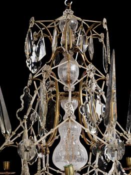 A Swedish rococo gilt-brass and cut glass six-branch chandelier by O. Westerberg (master in Stockholm 1769-1811).