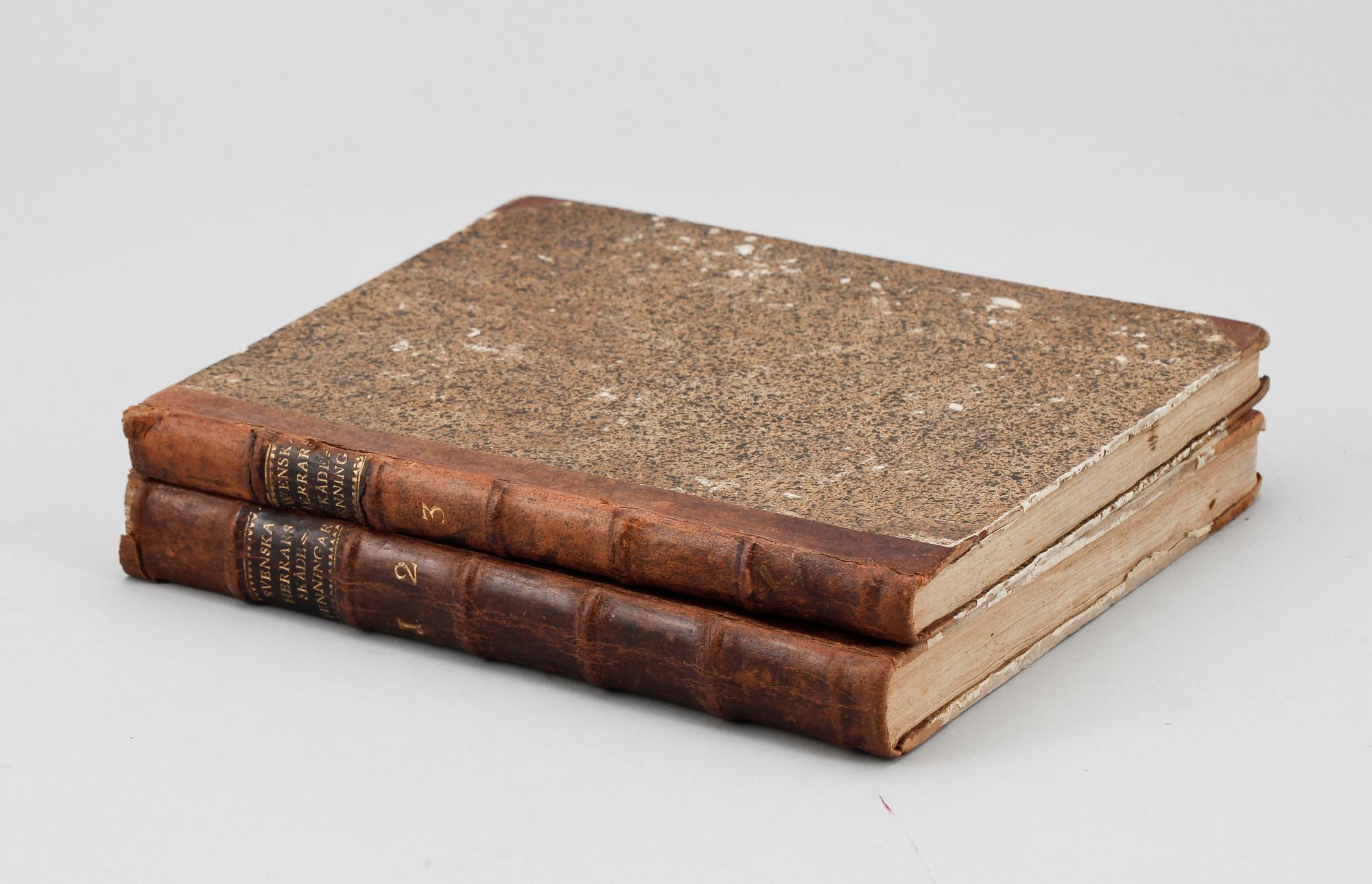 BOK, 2 vol, "Namnkunniga svenska herrars och fruers skåde-penningar..." I_III, utg C.R. Berch, Stockholm 1777-81.