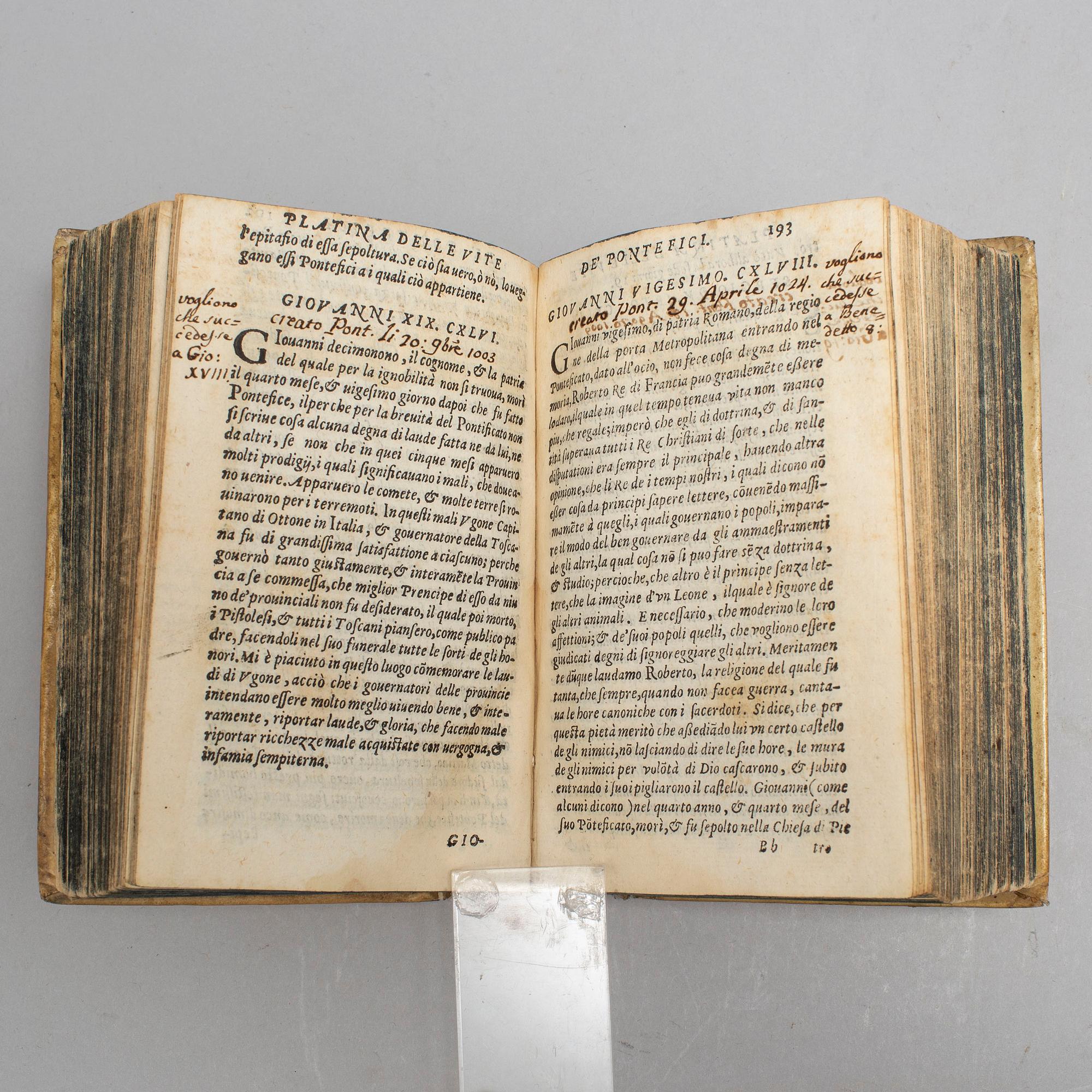 BOOK, Platina’s Papal history in Italian, 1583.