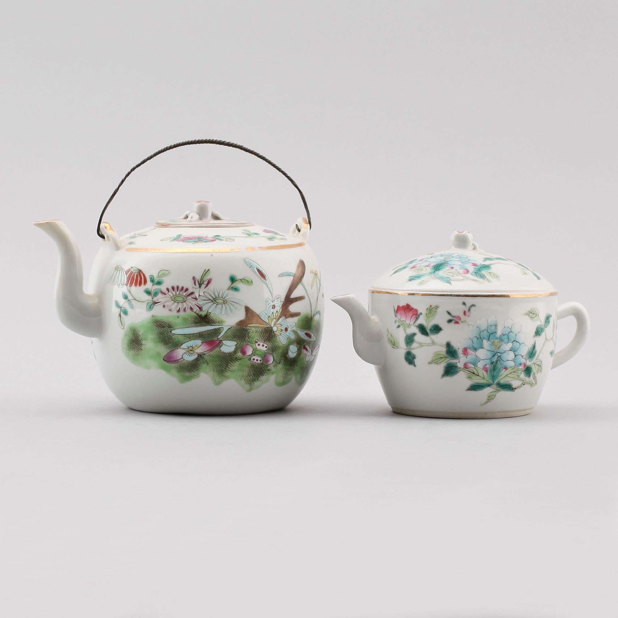 TEKANNOR, 2 st, porslin, Kina, 1800-/1900-tal.