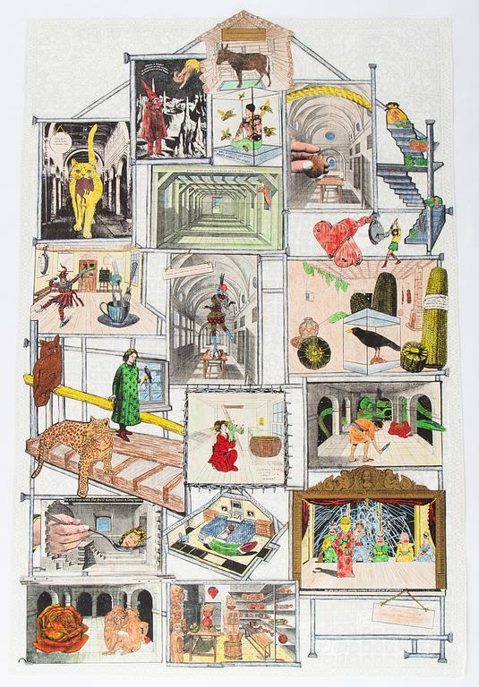 Jane Hammond, färglitografi med handkolorering och collage, signerad och numrerad 36/45, daterad -05.