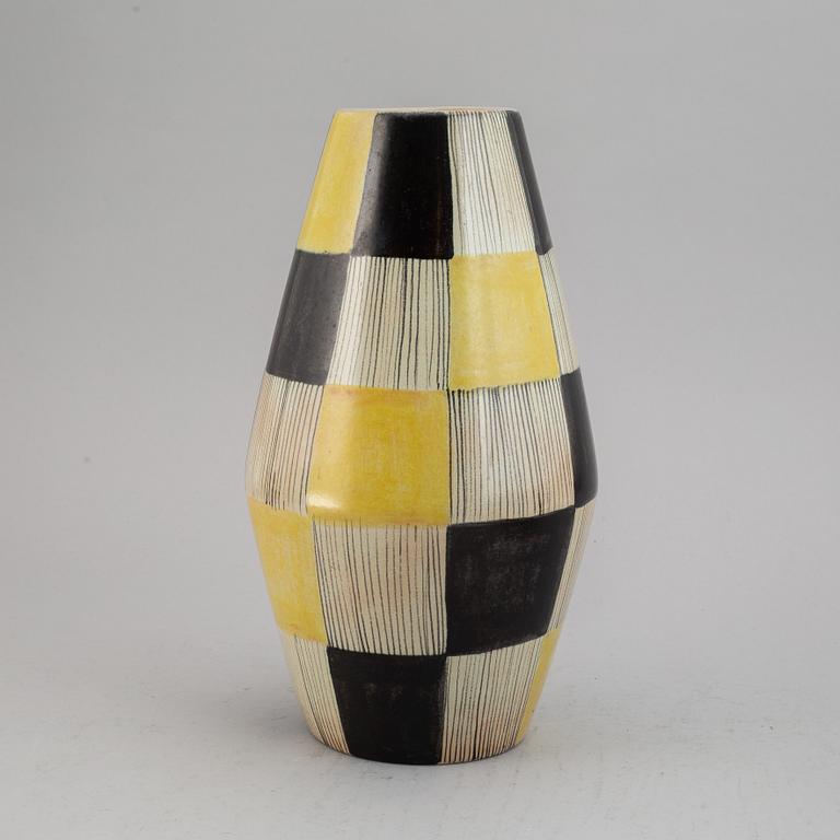 Carl-Harry Stålhane, vase, "Torro faience", decor by Aune Laukkanen, Rörstrand, Sweden ca 1952.