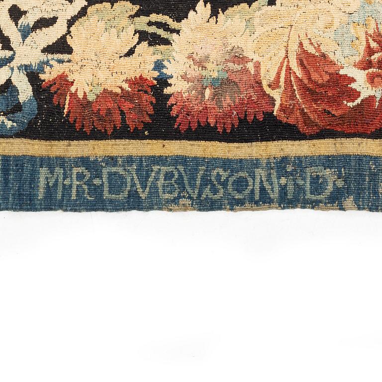 Vävd tapet, "Verdure", gobelängteknik, så kallad "entre-fenêtre", ca 293 x 132,5 cm, signerad M.R.DVBVSON.i.D.