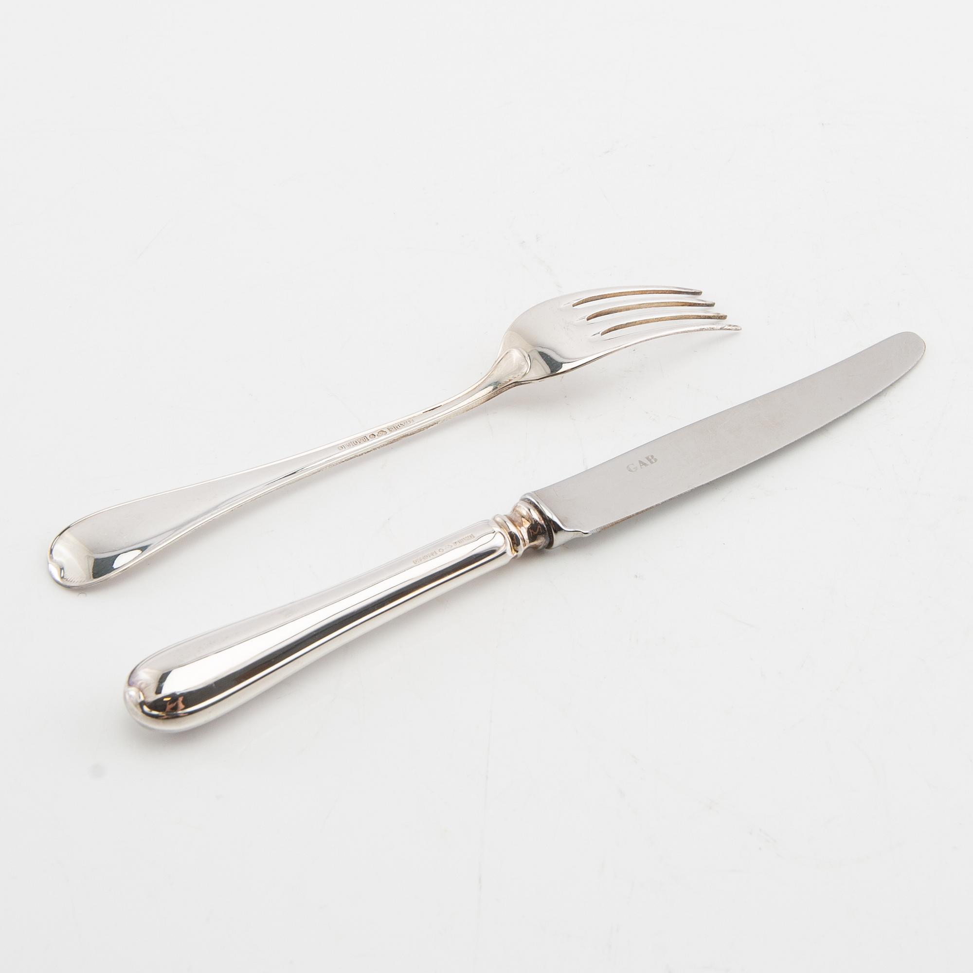 Bestick, 12 st, silver, modell "Svensk rund", GAB, Eskilstuna, 1990-tal.