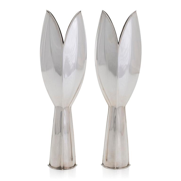 Tapio Wirkkala, a pair of 1950s silver TW-2 vases, Kultakeskus, Hämeenlinna 1957.