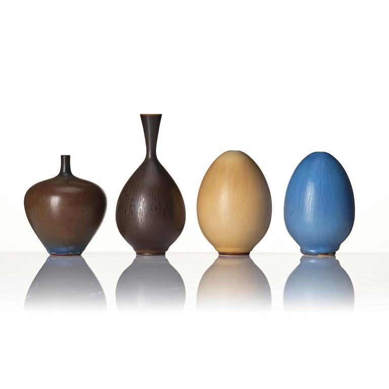 Berndt Friberg, a set of four stoneware vases, Gustavsberg studio, Sweden 1958-63.